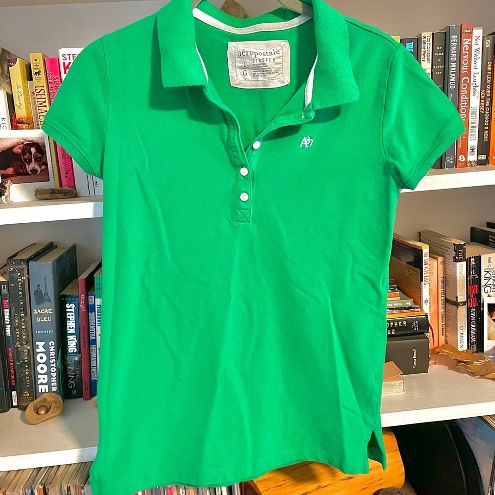 Aeropostale Green Stretch Polo Shirt Casual Preppy Sporty Form-fitting Large EUC